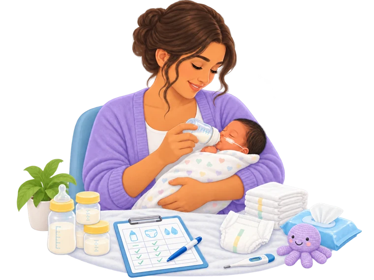 Parent feeding a black-haired baby